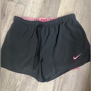 Nike Women's Dark Gray and Pink Athletic Shorts